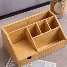 Desktop Organizer Pen Holder Compartment Storage Box Large Capacity Wooden