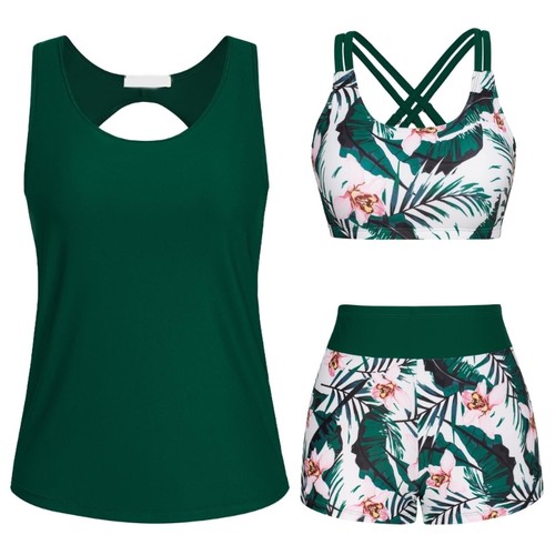 Women s Push Up Bathing Suit Flowers Print Swimwear 3 Pcs Tankini Swimsuit - Picture 27 of 62