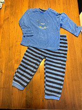 Jungen Schlafanzug 2-teilig blau gestreift, Langarmshirt Rundhals, Pullover