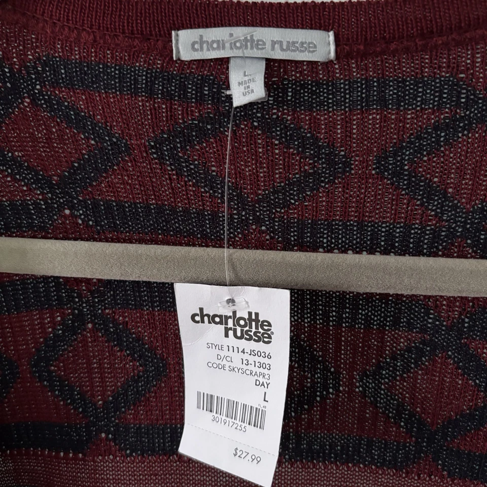 NEW Charlotte Russe Women’s Aztec Patterned Sweater Cardigan Blue Burgundy Y2K - Image 2 of 4