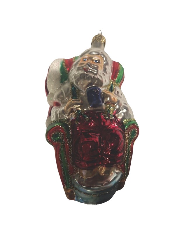 Vtg 6” Christmas Ornament Santa Poland Hand painted Glass Numbered