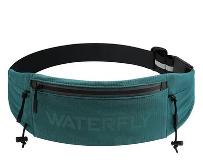 WATERFLY Running Belt Fanny Pack 3 Pocket Waist Bag Marathon Bib Clip Fit Green
