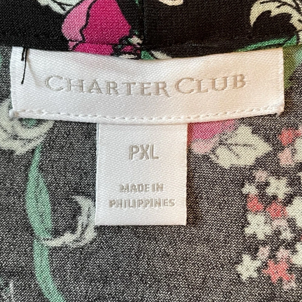 Blusa Top Charter Club Para Mujer Talla Pequeña XL Jardín Floral Elastizada Cuello en V PXL Foto 3 de 4