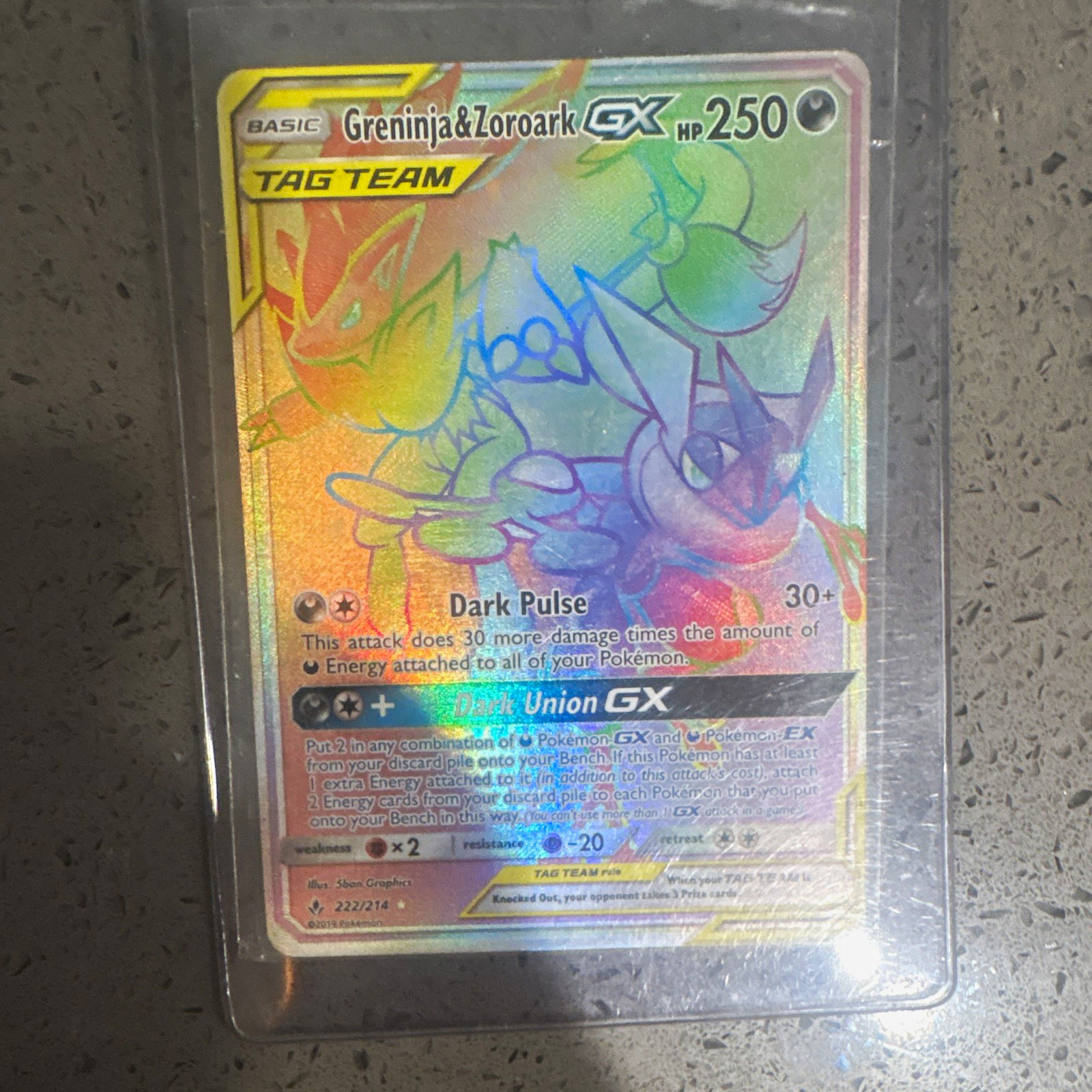 Greninja & Zoroark GX TAG TEAM Secret Rare Holo 222/214 SM Unbroken Bonds