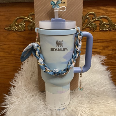 #ad Stanley Quencher H2.0 Tumbler 40 oz Blue Butterfly with Handle Lid amp; Straw $34.99