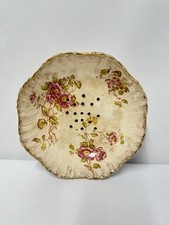 Vintage Floral Ceramic Berry Strainer Bowl Gold Trim Drainer Dish