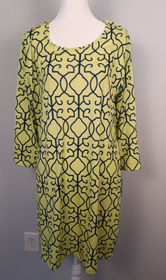 UPF 50 Large Women's Green & Blue 3/4 Sleeve Shift Dress by Kristen's Kloset NWT