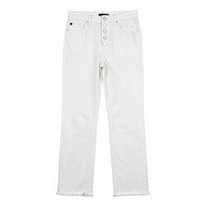 Kancan Women's 7/27 High Rise Button Fly Straight Leg Raw Hem White Denim Jeans