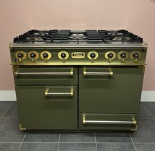 FALCON 110CM 🔥FULL GAS🔥(natural gas) RANGE COOKER IN NATO GREEN & SOLID BRASS.