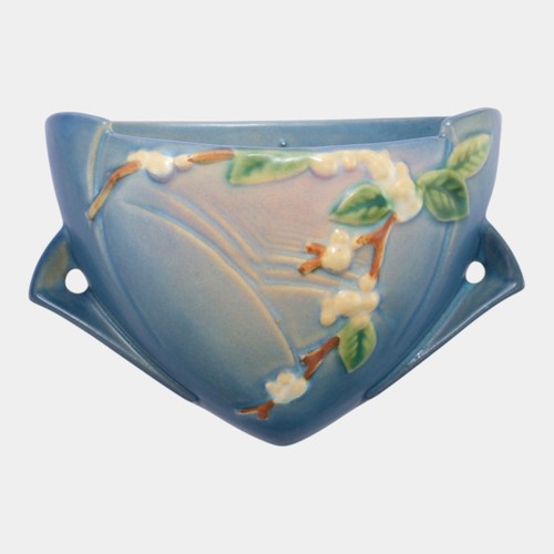 Roseville Snowberry Blue 1947 Mid Century Modern Ceramic Wall Pocket 1WP-8