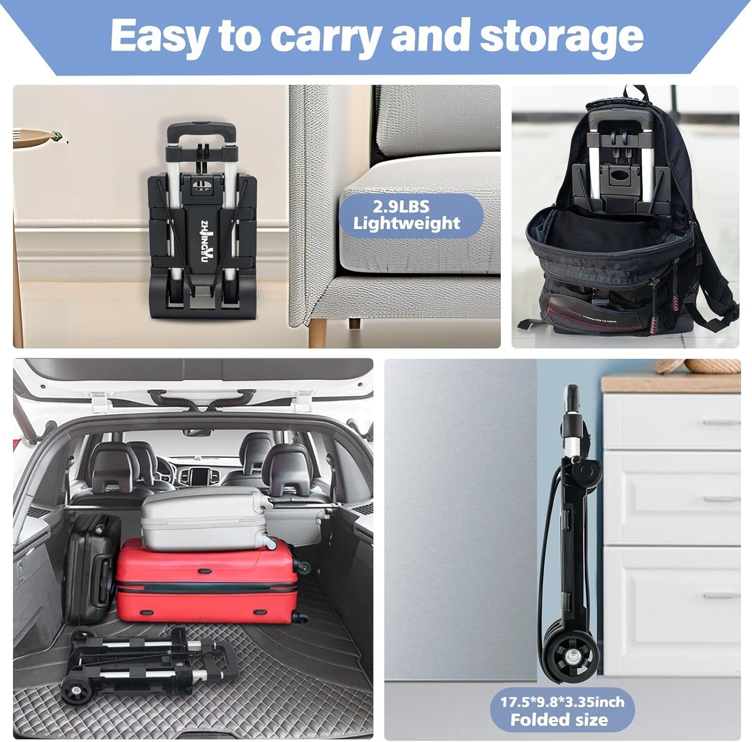 "Small Carrying Travel Cart for Hand Luggage Japard, Loadable 22Lbs Mini Folding