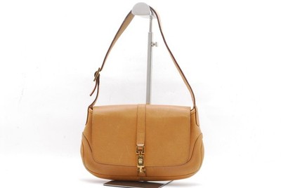 GUCCI Jackie Flap Shoulder Bag Brown Leather