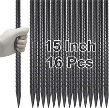 15 Inch Rebar Stakes (16pcs) Ground Anchors Steel Plant Support Garden Stake