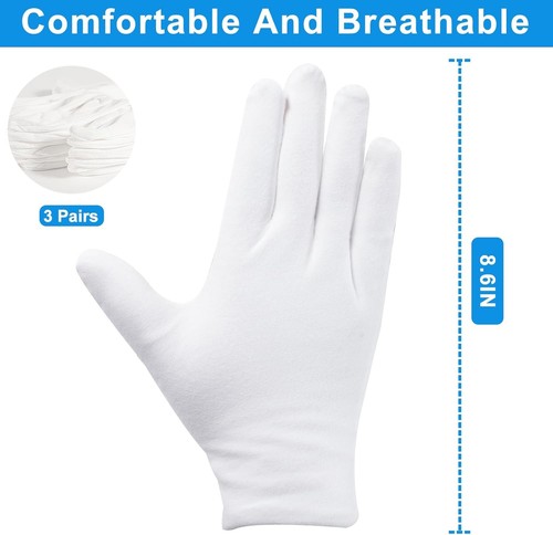 3 pares de guantes de algodón blanco para manos secas, eczema, hidratación y trabajo - unisex - Imagen 2 de 6