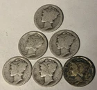 Lot of 6 Mercury Dimes 90% Silver all different dates sold for melt value