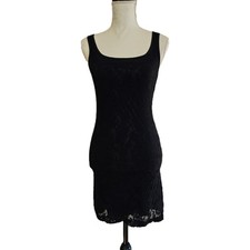 Vintage 90s City Triangles Black Lace Mini Bodycon Tank Dress Size S Vamp
