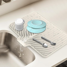 Dish Drying Mat for Kitchen Counter, with Built-In Drain Lip, Food-Grade