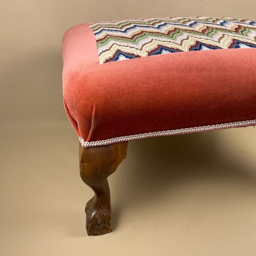Vintage Velvet Footstool Pouffe Dark Wooden Legs Retro Pattern Modern Cottage - Picture 8 of 16