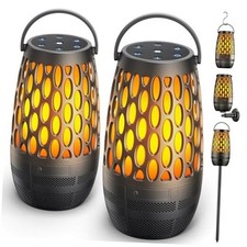 Outdoor Speakers Bluetooth Waterproof IPX6 with Flame Lights, Gadget 2 Pack