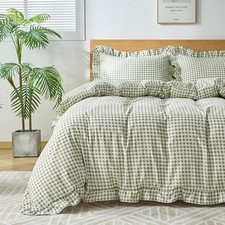 Gingham Duvet Cover Size, 3 Pieces Soft Queen Sage Green No Comforter