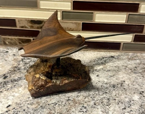 Vintage Carved Exotic Wood Manta Ray Figurine