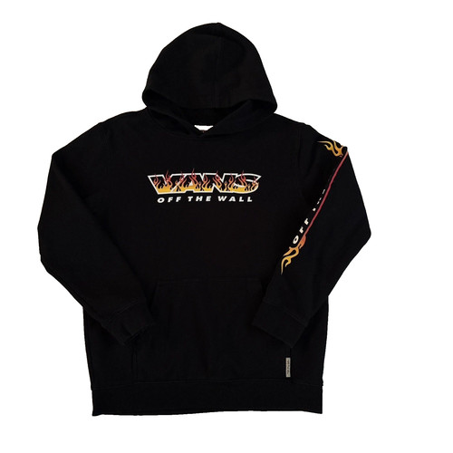 Vans Off The Wall Sweatshirt Hoodie Size Youth Large Black Flame Streetwear