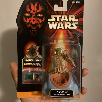 1998 Hasbro Star Wars Episode 1 Yoda w/ Jedi Council Chair Figure CommTech Chip