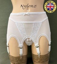 NYLONZ 8 Strap Pull On Luxury Suspender Belt WHITE Garter Belt Made In The UK
