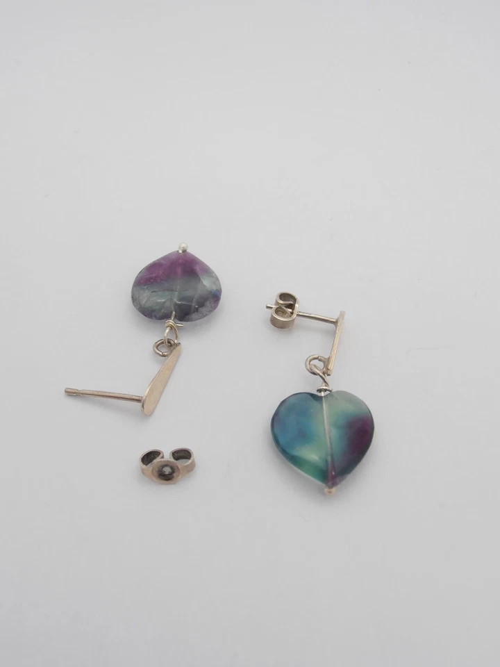 Orecchini pendenti con Cuore in Fluorite e Argento 925 - pietra dura - Immagine 4 di 4