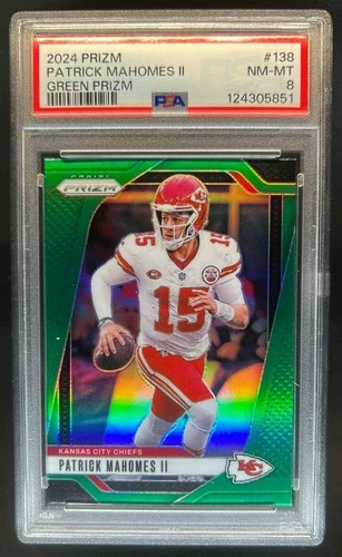 2024 Prizm Patrick Mahomes II Green #138 Chiefs PSA 8