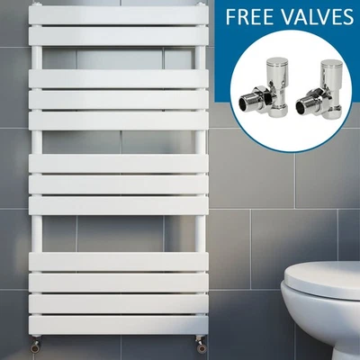DURATHERM Modern Flat Panel Heated Towel Rail Radiator White 1200 x 600mm Straight Valves