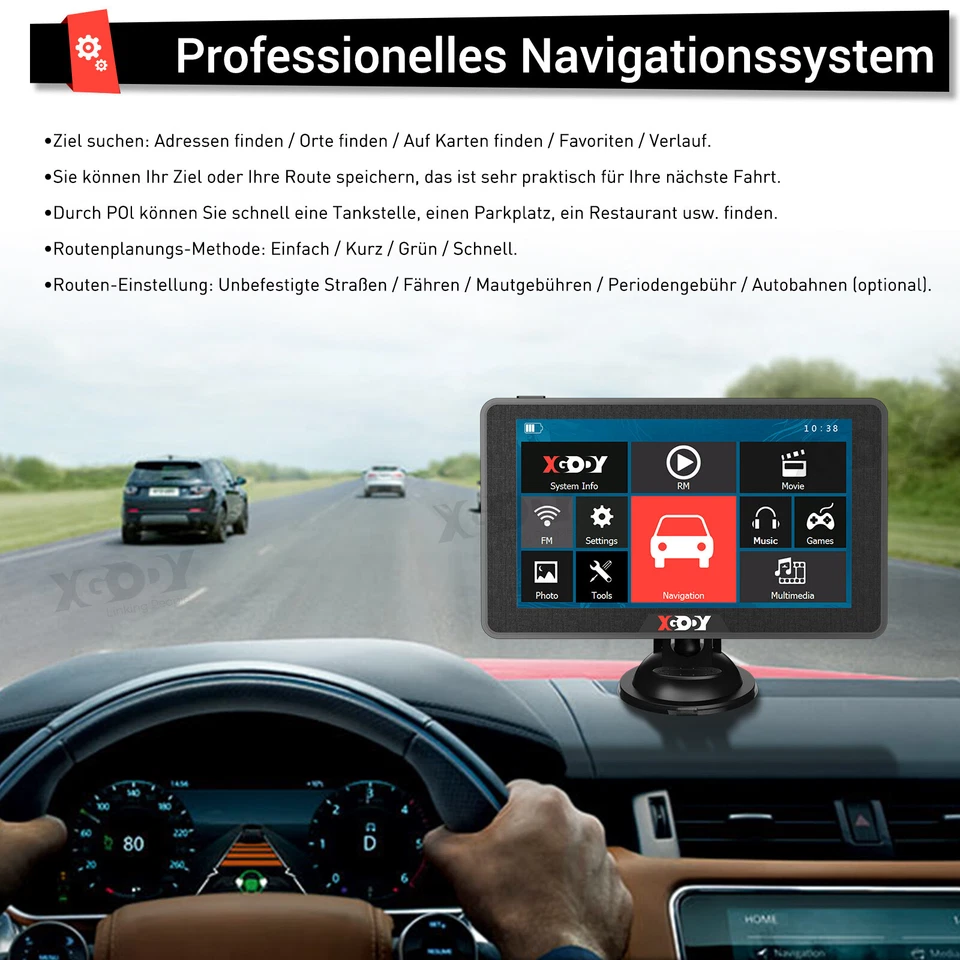 XGODY 7 Zoll LKW PKW GPS Navigationsgerät Auto Navi EU Karten Fahrspurassistent - Bild 3 von 4