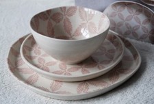 Next Florence Pink Cream Geo Leaves Organic Shaped 12pc Dinner Set Tableware