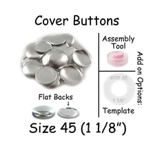 Cover Covered Buttons Size 45 (1 1/8" - 28mm) FLAT BACKS - Choose Quantity