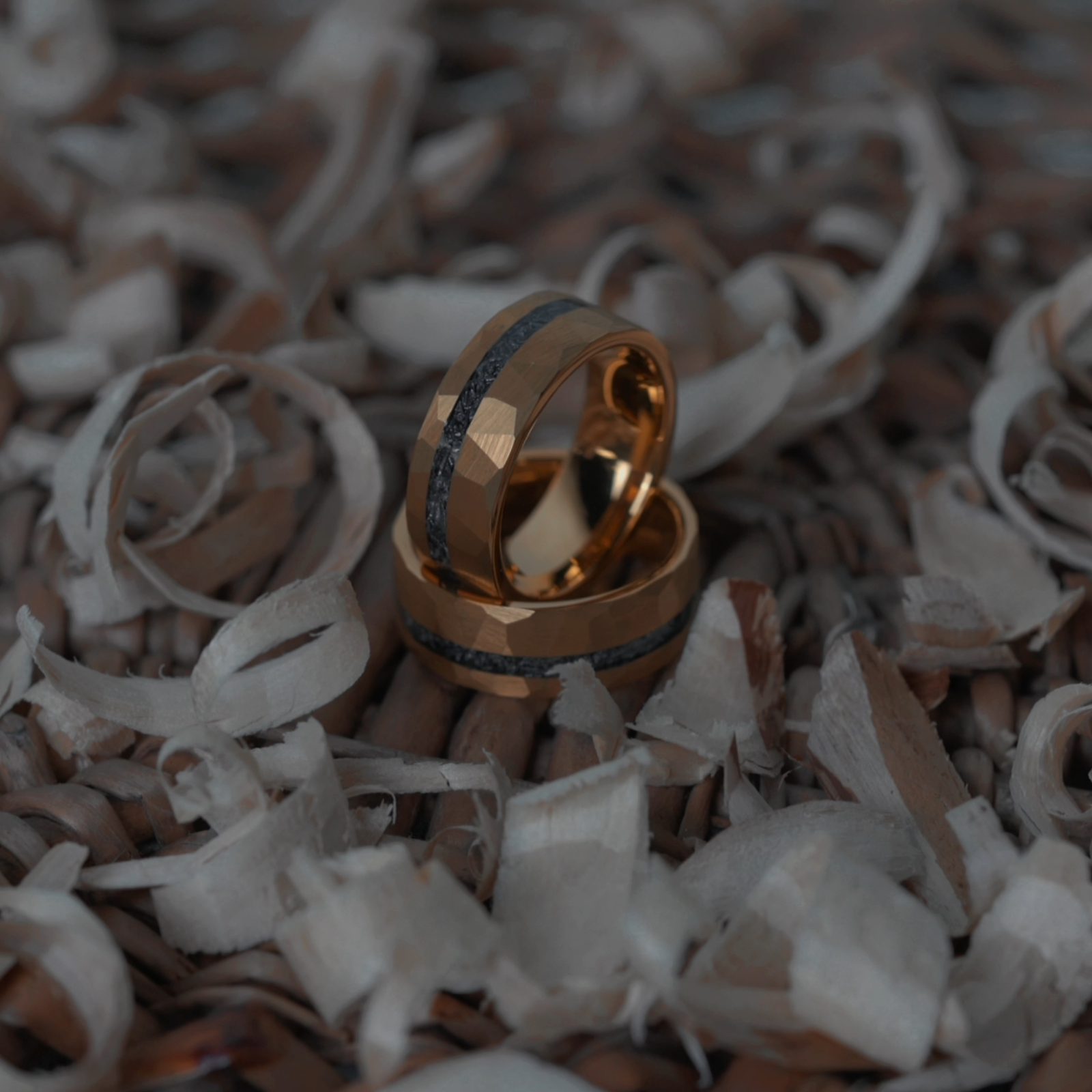 Yellow Gold Tungsten Meteorite Ring Hammered Mens Wedding Band, Unique ...