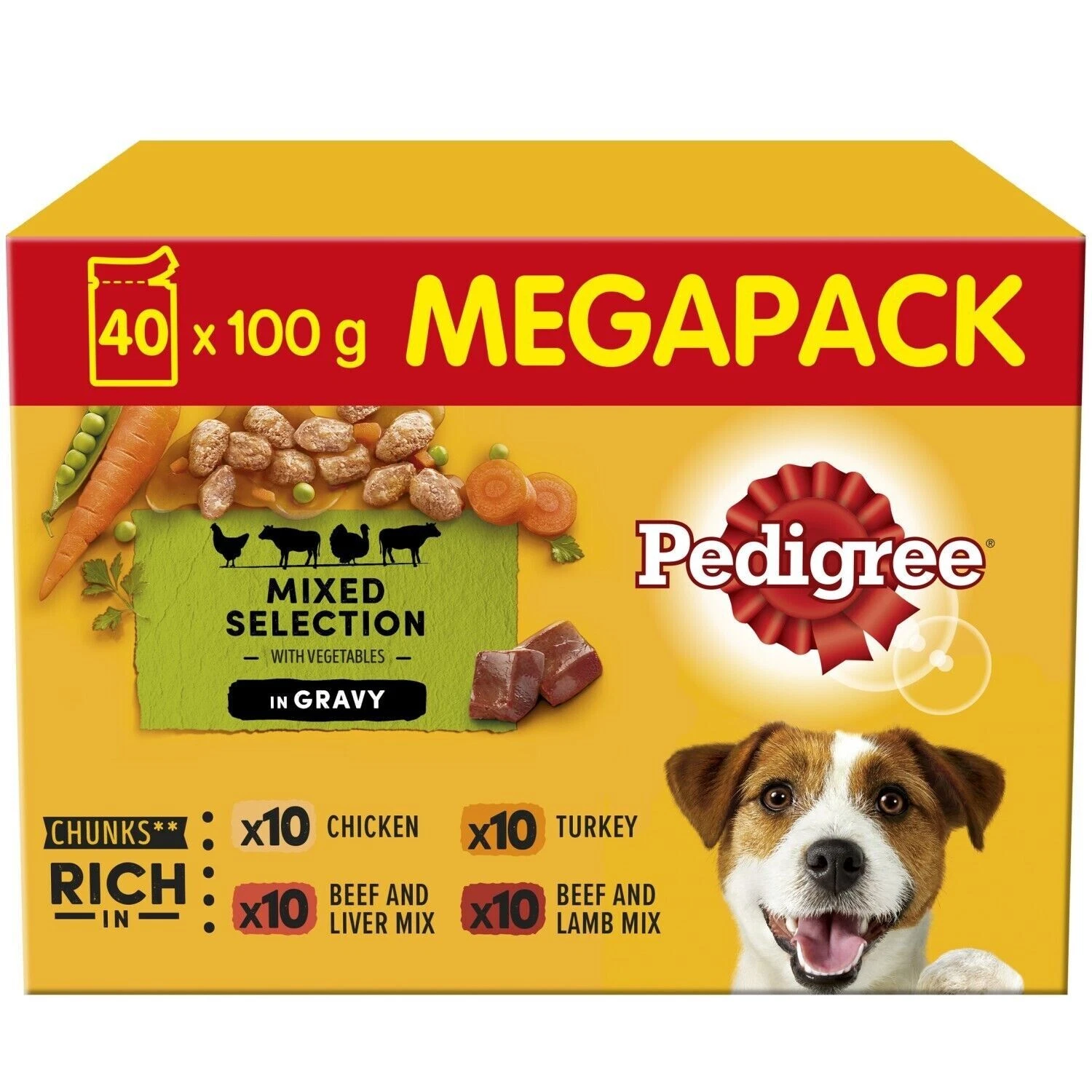40 x 100g Pedigree Adult Wet Dog Food Pouches Mixed Variety in Gravy Mega Pack
