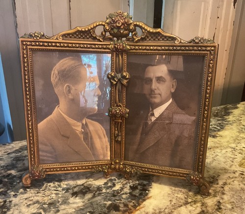 Best ANTIQUE CAST DOUBLE FRAME WITH ROSES / GOLD A Must See