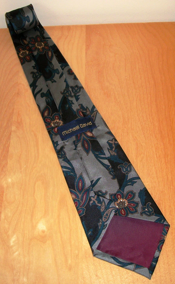 Corbata Michael David Stonehenge verde floral de seda para hombre 58,5" Lx3,75" W (D408) Foto 3 de 4