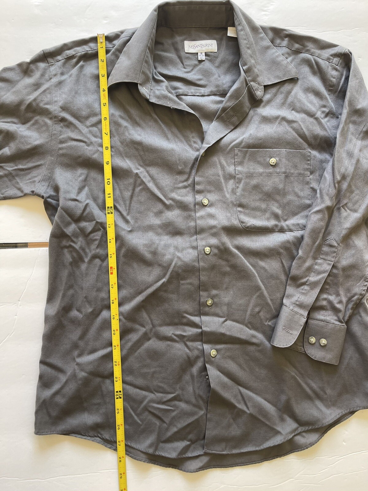 Camicia abito vintage con tasca singola Yves Saint Laurent YSL da uomo taglia L grigio