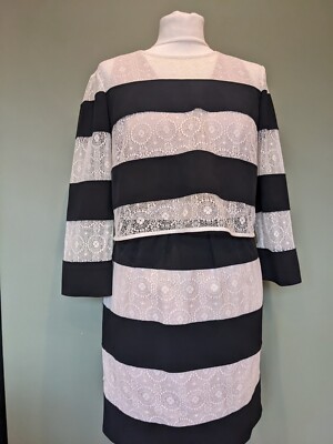 Karen Millen Size 12 (10)Cream Black Striped Lace Dress UK