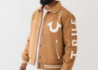 New Authentic True Religion 2023 Men's Studded Wool Varsity Jacket