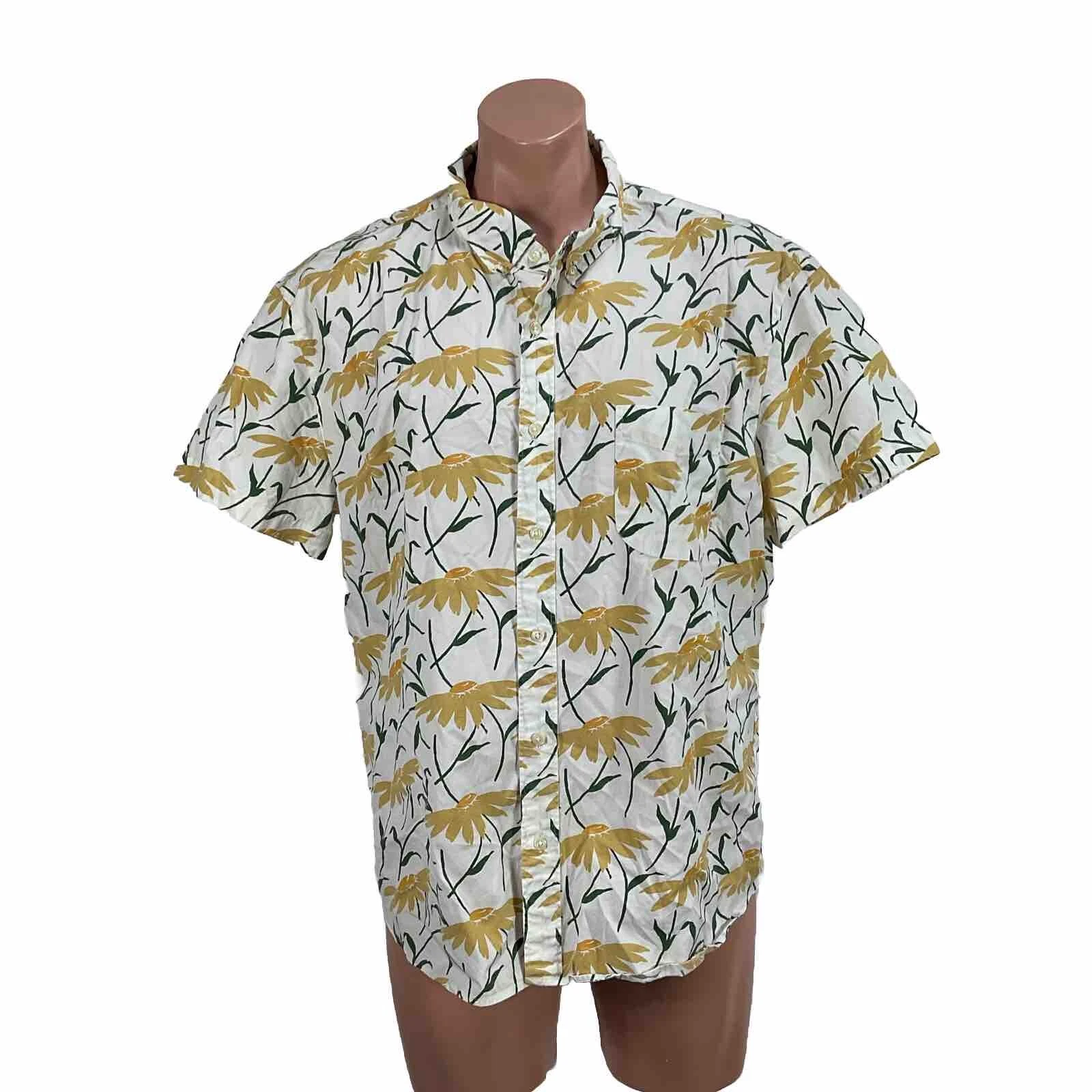 J Crew Flex Washed Floral Shirt Mens 2XL Slim Fit Button Down Sun Flowers