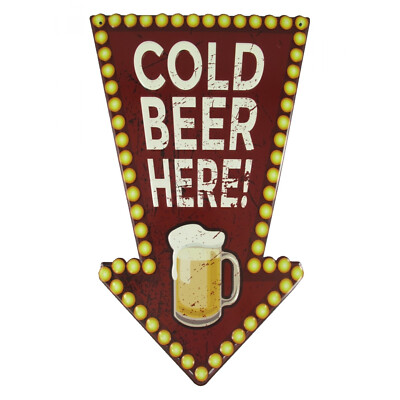 Blechschild 50x30 cm Cold Beer here! Bier Pfeil Werkstatt Diner Kneipe Bar
