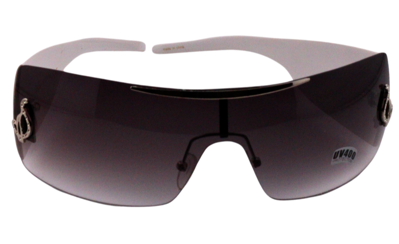 Rimless Sport Sunglasses White Frame with Gradient Lavender Lenses & Rhinestones-image