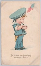Patriotic Divided Back Postcard Kid USS Army American Flag