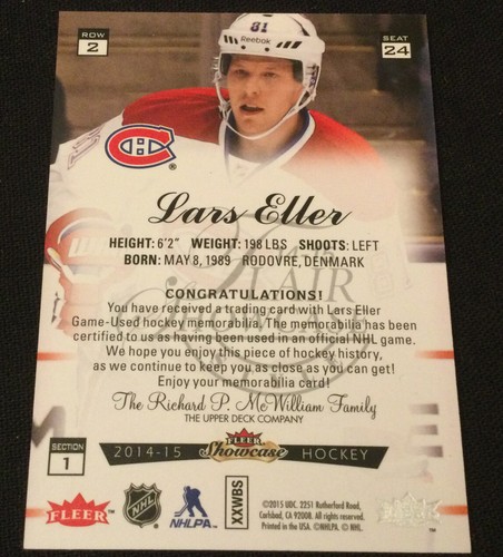Lars Eller 2014-15 Fleer Flair Showcase Jersey card - BRAND NEW!! - Foto 3 di 3