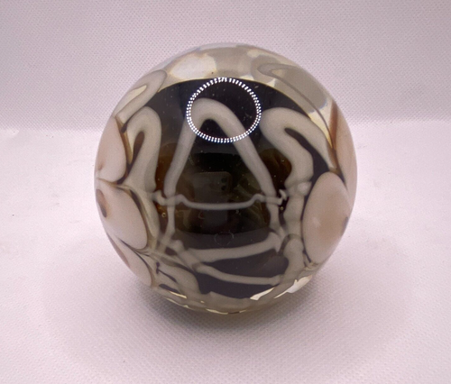 Vntg Rich Miller Signed Art Glass Paperweight 1980 Brown White tan floral/ swirl - Picture 6 of 8