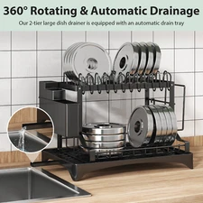 NEW Cup Kitchen Storage Drying Rack Holder Drainer Dryer Tray 2 Tiers Dish