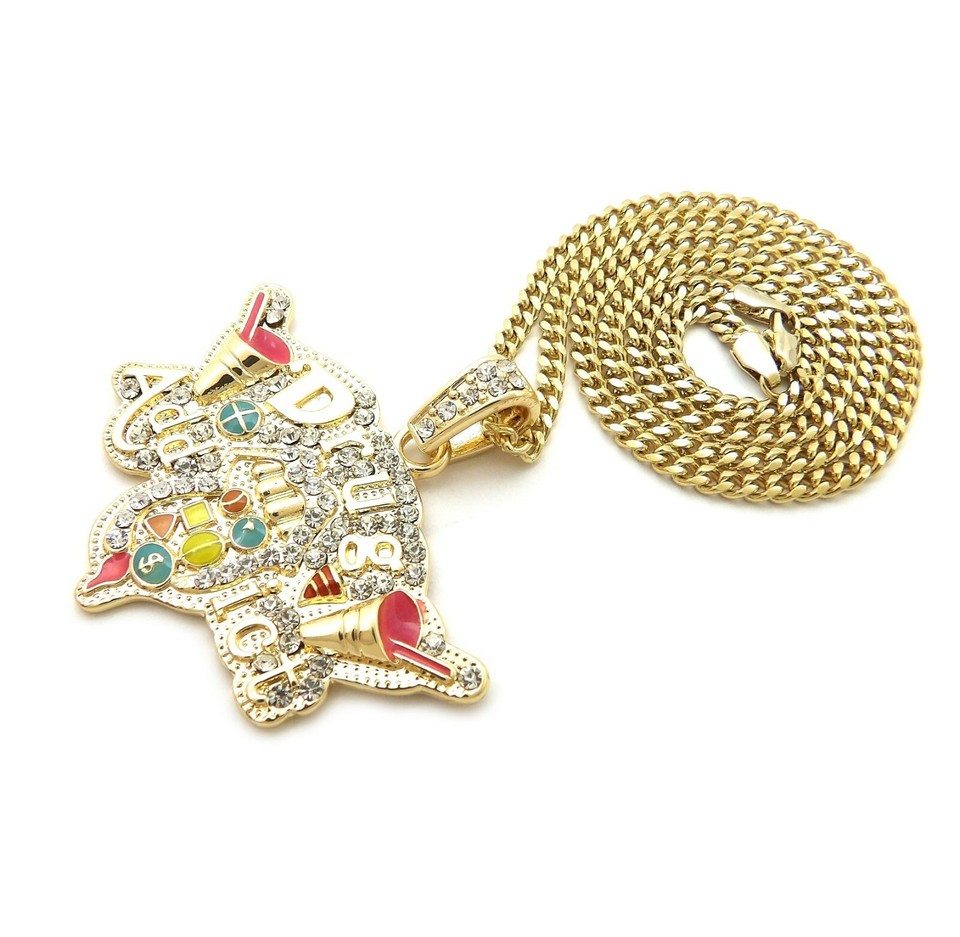 Hip Hop Iced Gold Plated Saw & Only God Can Judge Me Cubic Zirconia Pendant 3mm 20 Rope 24 Cuban Chain Fashion Necklace