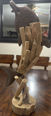 driftwood art sculpture dolphin, 20 Inches Tall Tub B
